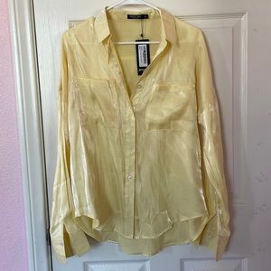 Yellow satin button down top
